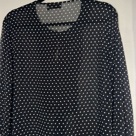 A.N.A Sheer Black with White Stars Blouse~L - Picture 11 of 11